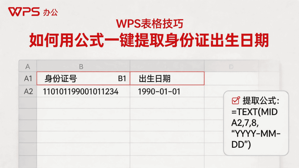 WPS表格身份证号提取出生日期