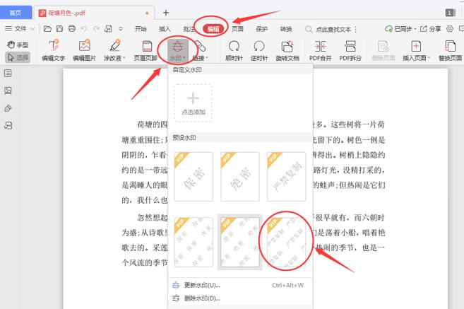 WPS 加 PDF 水印要会员