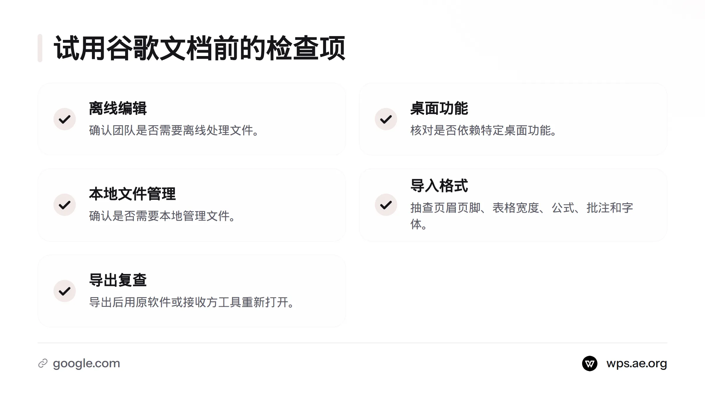 试用谷歌文档前，先确认离线编辑、桌面功能和本地文件管理需求，再检查导入与导出效果。